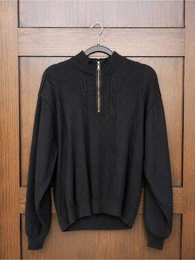 Men's Black Half-Zip Cable Knit Sweater
